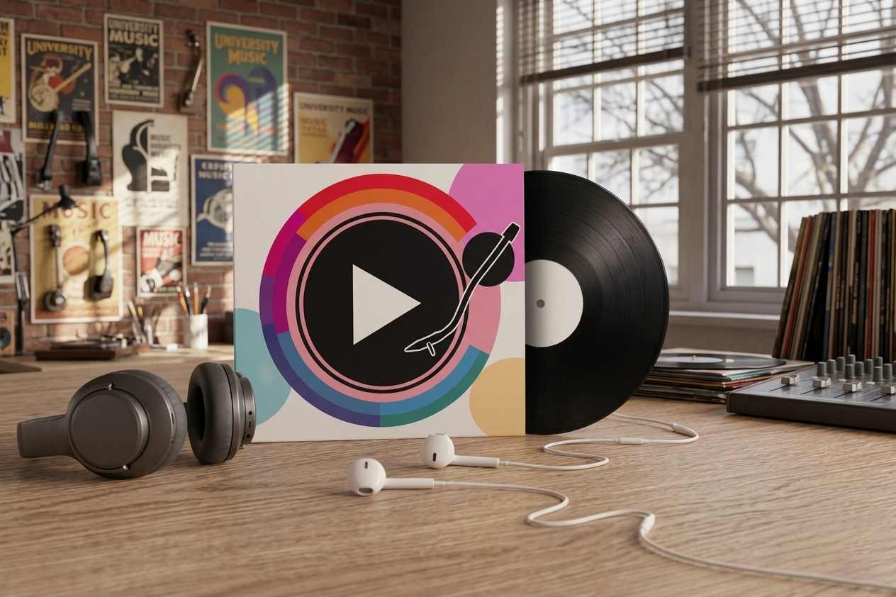 Campus Music — vinyl record with colorful album art